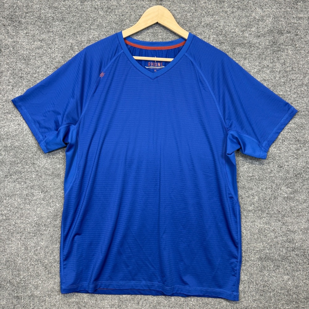 Rhone Mens Size XL T-Shirt Blue Jersey Pinstripe Performance Athletic Athleisure